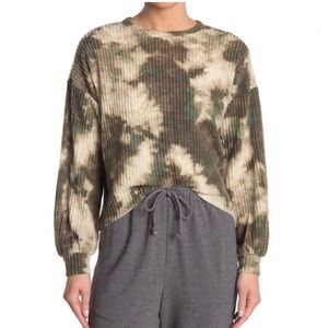 New! Abound waffle knit tie-dye hi-low sweater, beige green, size women's small